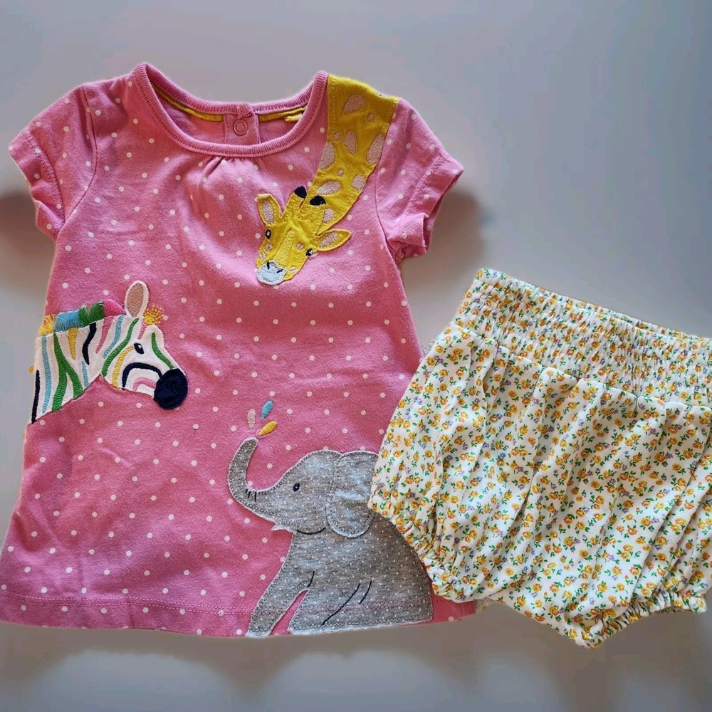 Baby‎ Boden Girls 0-3M Pink Safari Animal Tunic and Floral Bloomers Set